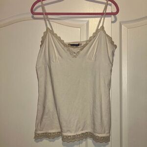 AE American Eagle cream with lace trim shelf bra cami tank top Y2K XL